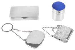 Four Contemporary novelty silver boxes, 20th centurya rectangular compartmentalised pill box; a