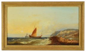 William Henry Williamson (British 1820 - 1883) 'Stormy scenes with rocky coastline', oil on canvas,