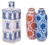 A 19th century Chinese blue and white and iron red double porcelain snuff bottle painted with