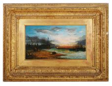 British School, 19th Century 'Marine scene at sunset' oil on board, signed indistinctly lower left