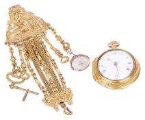 An 18th century pair cased pocket watch on an 18th century gilded chatelainethe gold cased watch
