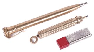 A 9ct gold Eversharp pencil, with clip holder and fitted case and lead refills, the pencil body