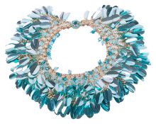 An impressive vintage 1950's iridescent collar necklace, original Harrods boxthe necklace