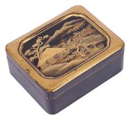 A small early 20th century Japanese gilt lacquer box and coverthe lid decorated with a house and