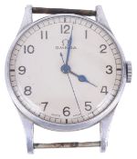 An Omega bi-metal gentlemans wristwatch supplied to the Air Ministry the circular white dial with