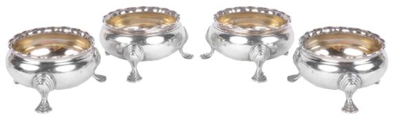 A set of Victorian four silver salts, hallmarked London 1868/1878each of circular form with fluted