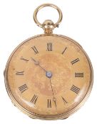 An 18ct gold ladies pocket watch, the gilt dial with roman hours, black spade hands, the case back