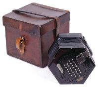 A Wheatstone 56 key treble concertinalate 19th centuryNo 22287, with six fold bellows, ebonised ends