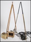 A collection of vintage photographic items to include a light box, tripods, shades and lights please