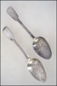 2 silver hallmarked George 2nd teaspoons dating to 1756 possibly by Cornelius Bland, London.