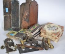 A collection of 19th century Victorian Art Nouveau fireside tiles together with a collection of 19th