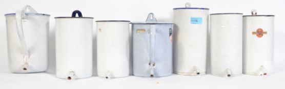 A collection of Industrial Laboratory enamel pots to include wall hanging etc. Varying colours and