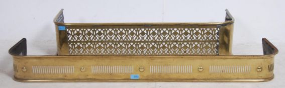 2 19th century Victorian brass fire fender kerbs. Each of brass form with pierced lattice designs