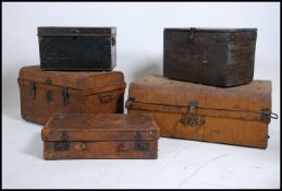 2 early 19th and 20th century large tin steamer trunks - tack chests of varying shape and size