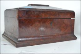 An early 19th century burr walnut sarcophagus shaped games compendium workbox - box having lined