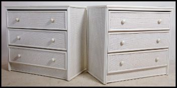 A pair of 20th century whicker effect chest of drawers. Each Chest of drawers having four long
