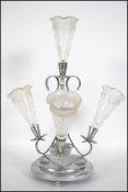 A silver plated 20th century 4 sconce glass epergne centrepiece. The silver plated stand with 4