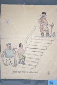 cWWII Wartime original pen/ink cartoon showing cig
