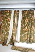 A group of 4 20th century retro velvet curtains with floral pattern each approx 6 feet wide with a
