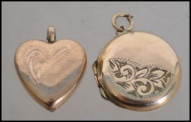 A 9ct gold / 375 marked ladies locket with chase decoration together with a rolled gold ladies