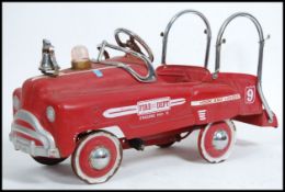 A vintage retro style child's tin plate peddle car