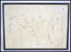 A political caricature in pen and ink of Greenham Common by Marc V-J. The scene of a stand off
