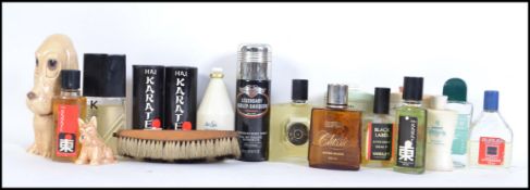 A collection of retro aftershaves and talcs to include Hai Karate, Old Spice, Denim etc please see