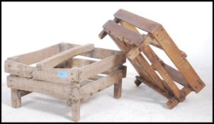 2 vintage wooden country trugs ( trug) having slatted seats with central carry handles, the trugs of