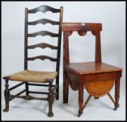 A vintage Victorian mahogany William & Mary revival commode chair with ceramic inner together with a