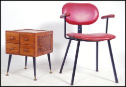 A retro mid century oak workbox table in oak with