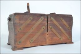 A vintage mid 20th century concertina work / sewing box ( A/F ) complete with contents from