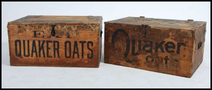 A pair of late 19th century ' Quaker Oats ' advertising storage trunks - chests. Each with large