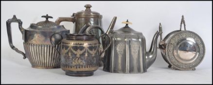 A collection of silver plated wares to include 2 silver plates teapots, one by MW&S, a Walker & Hall