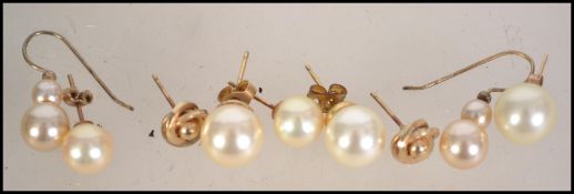 A collection of three pairs of 9ct gold & faux pea