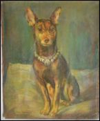 A decorative oil on canvas painting - portrait study of a dog by Simon Mohnery ( signed to the