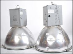 A pair of 20th century industrial pendant light ha