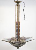 A 1900's Arts & Crafts gilt metal and butterfly gl