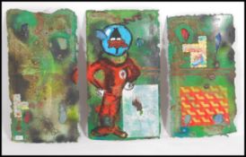 A modernist 20th century graffiti Tryptych trio pa