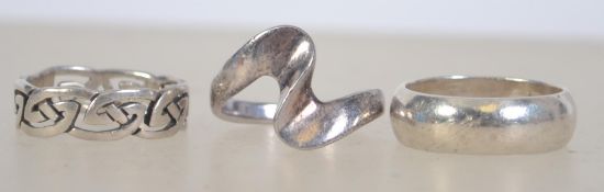 A group of three silver 925 rings to inc