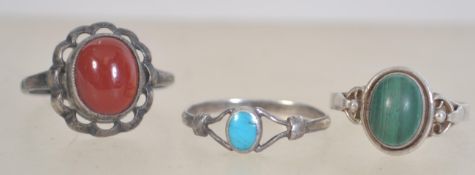 A collection of 3 silver and agate set l