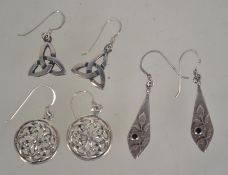 Three pairs of silver 925 earrings to in