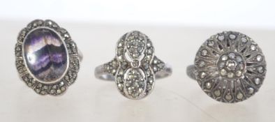 A group of 3 silver 925 ladies dress rin