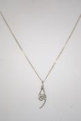 A 925 silver pendant necklace strung wit
