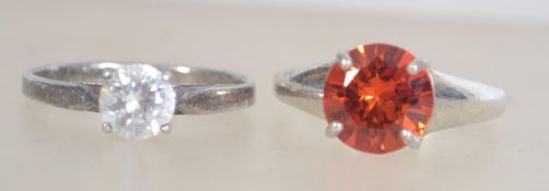 2 silver 925 rings, one set with a large