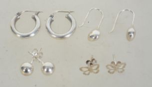 A group of 4 silver 925 pairs of earring