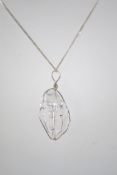 A fine silver necklace chain and crystal
