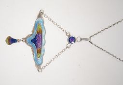 A 925 silver pendant necklace with enamel pendant. Measures chain 16inches, pendant 2.5inches.