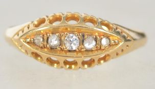 A hallmarked Edwardian 18ct gold and 5 stone diamond ring bearing Chester hallmarks for 1909.