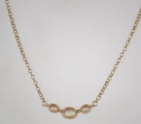 A ladies 9ct gold and moonstone necklace. Length 36cms / weight 8.