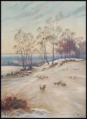 A framed early 20th century oil on canvas of sheep